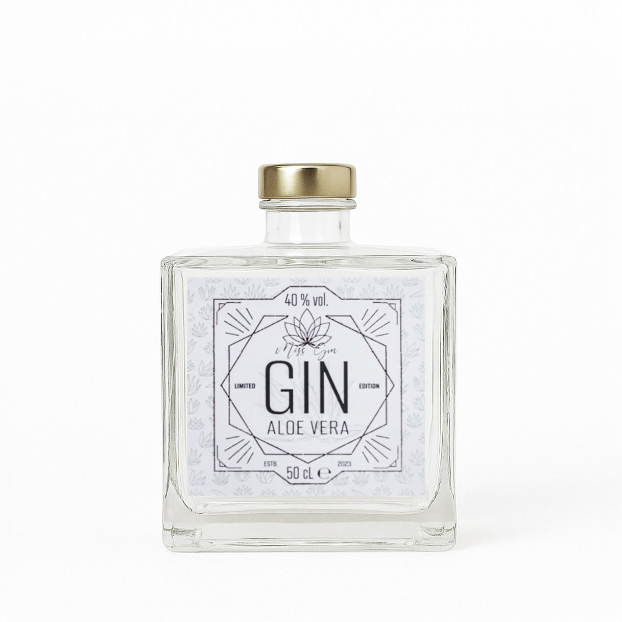 Aloe Vera Aloe Vera Gin - Ginflasche mit passender Frucht oder Botanical, stilvoll angerichtet