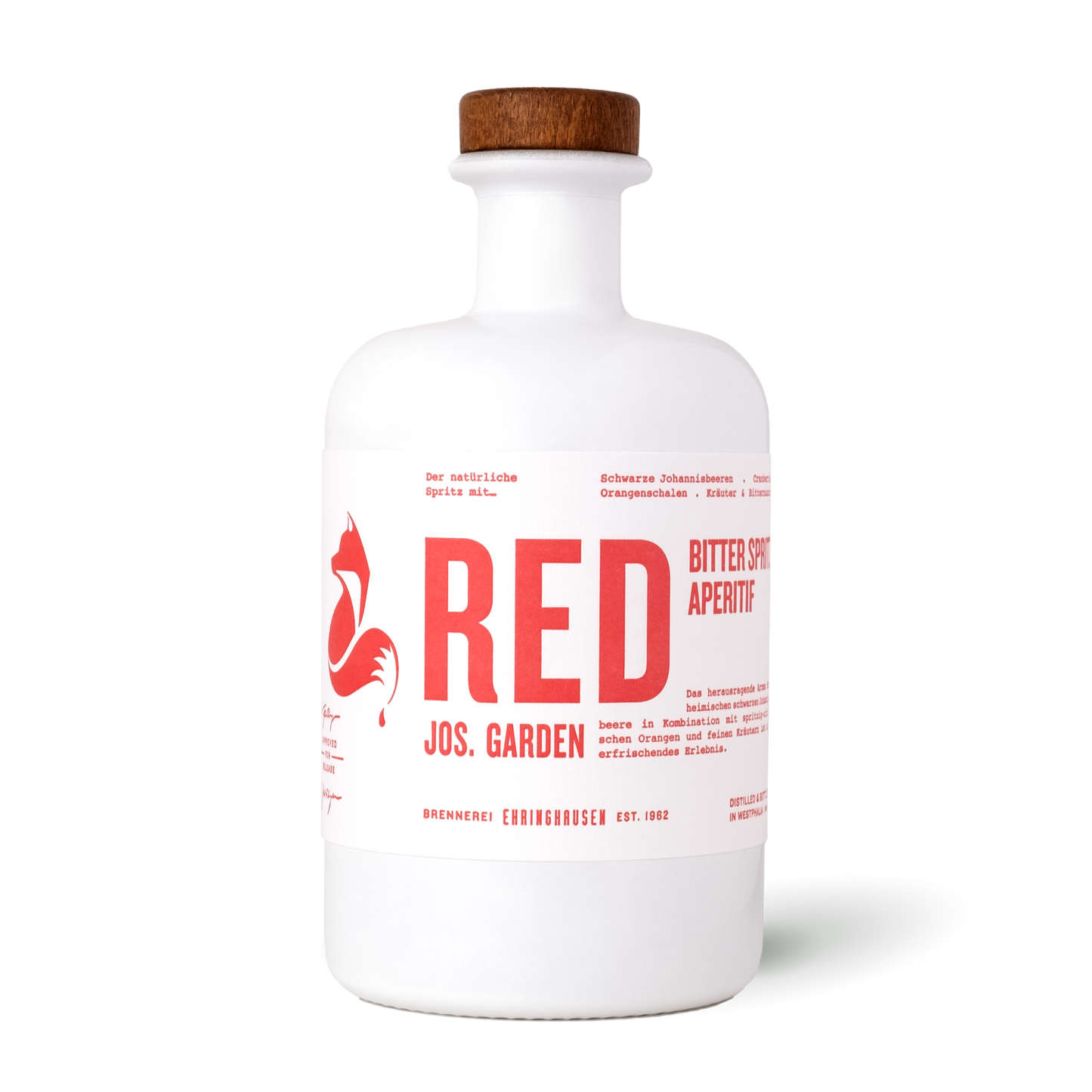 Jos. Garden Red Spritz – Bio-Fruchtlikör mit Johannisbeere, Orange und Kräutern in 500 ml-Flasche, perfekt für sommerliche Aperitifs.