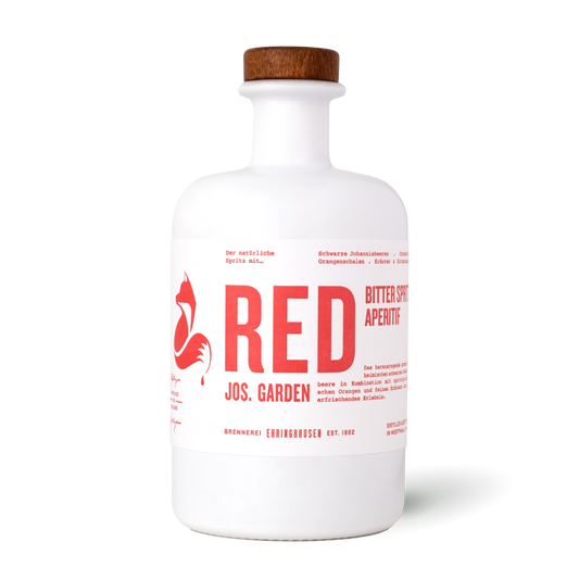 Jos. Garden Red Spritz – Bio-Fruchtlikör mit Johannisbeere, Orange und Kräutern in 500 ml-Flasche, perfekt für sommerliche Aperitifs.
